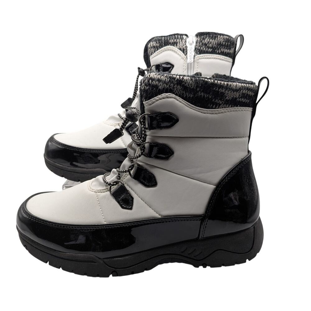 SPORTO Women's 7M White Black Faux Fur Winter Snow Boots Side Zip Waterproof